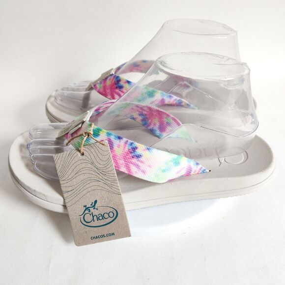 New Chaco Flip Flops Tie Dye Chillos Colorful Womens Size 8 NWT Comfort Sandals - Picture 2 of 14